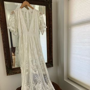 White, lined, lace long dress